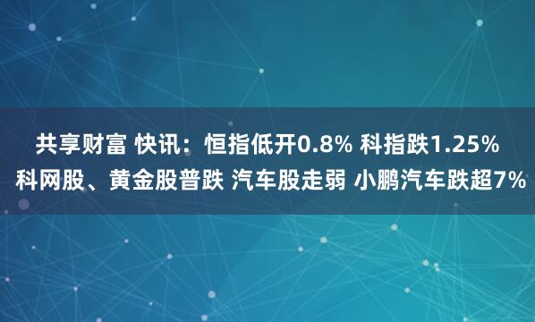 共享财富 快讯:恒指低开0.8% 科指跌1.25% 科网股、黄金股普跌 汽车股走弱 小鹏汽车跌超7%